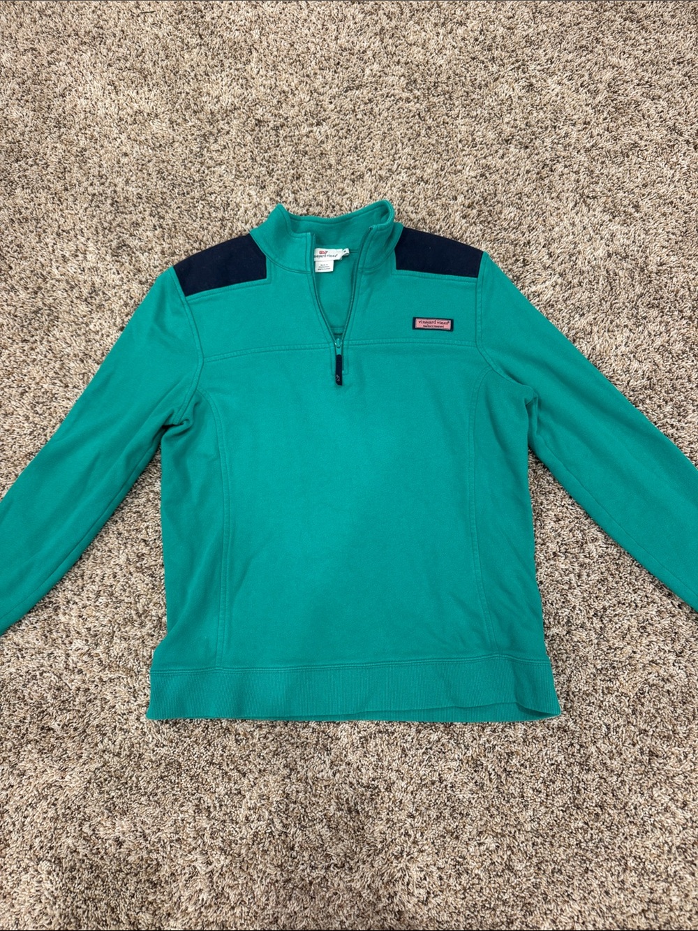 Vineyard Vines Teal Quarter‑Zip with Navy Shoulder Panels
